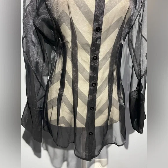 Zara Black Sheer Button Down Shirt - Picture 9 of 13